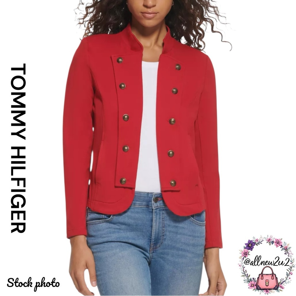Tommy Hilfiger Ladies Vibrant Red Military Jacket Sz M Ornate Buttons